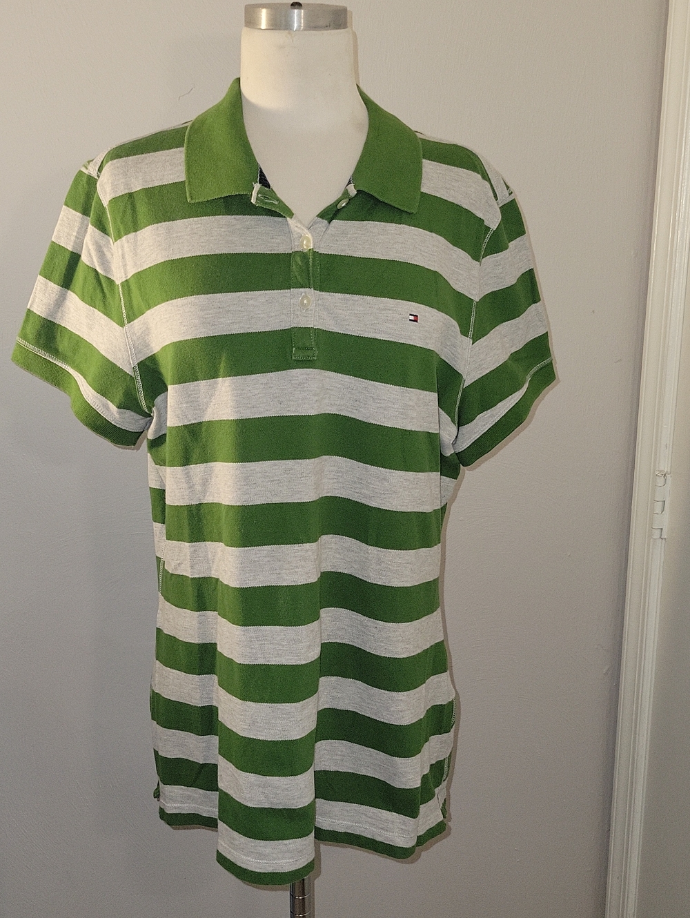Tommy Hilfiger Green & White Stripe Polo Women's XL
